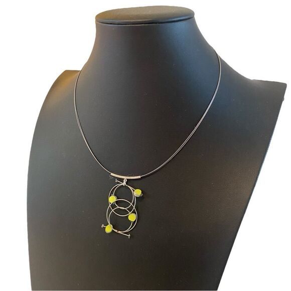 Delicate Looking Handmade Sterling Silver & Chartreuse Pendant Necklace - Picture 3 of 5